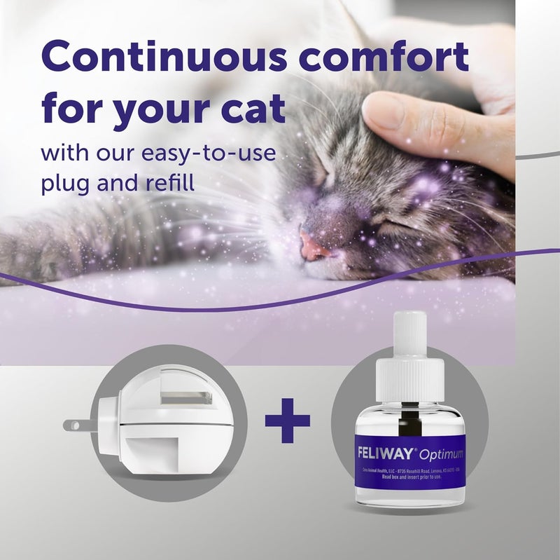 Feliway ® أوبتيموم 30 يومًا جهاز تهدئة القطط مع فواحات الفيرومونات، 48 مل - يساعد في تقليل علامات التوتر الشائعة لدى القطط والهررة، تهدئة محسّنة - Image 5
